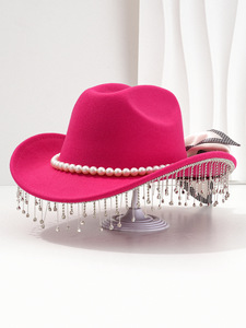 Popular Women's Fashionable British <b>Top</b> Hat Pearl Retro Ribbon Rhinestone Tassel Decoration Suitable for Honeymoon Parties - Product Image 6