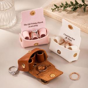 <b>Travel</b> Holder Dual Ring Case for Wedding <b>Bands</b> - Pet Collar Rings Bearer Pouch With Snap Closure - Product Image 3