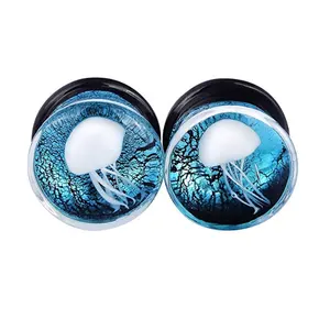 Glass Ocean Jellyfish Ear Plugs Expander Piercing Body Jewelry Ear Tunnels Gauges