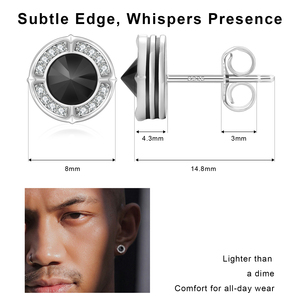 Boucles <span class=keywords><strong>d</strong></span>'oreilles clous rondes plaquées or 14 carats pour hommes, incrustées de zircone cubique, style hip-hop, avec fermoir push-back, pour hommes - Product Image 4