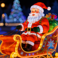 Lanterne géante artisanale en soie représentant Père Noël et rennes sur traîneau pour la décoration extérieure des places lors des festivals occidentaux