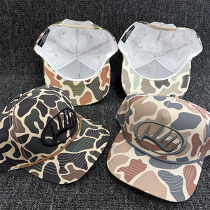 Op maat gemaakte 3D geborduurde logo Old School 5-panel sport golf pet met touw, eendencamo, gebogen klep, ongestructureerde snapback cap - Product Image 5