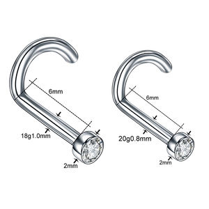 Venta al por mayor G23 <span class=keywords><strong>titanio</strong></span> 20G nariz pendiente Piercings CZ cristal nariz Stud Piercings gema nariz anillos Nariz tornillo Piercing joyería - Product Image 2