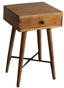 Table d'appoint à 1 tiroir en bois d'acacia et fer, finition naturelle, fabrication artisanale, style moderne du milieu du siècle, mobilier d'appartement - Product Image 4