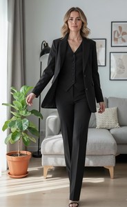 Conjunto de Traje de 3 Piezas Negro para Mujer, Blazer, Chaleco y Pantalón de Primera Calidad, Combinación Profesional y Formal para Negocios - Product Image 2