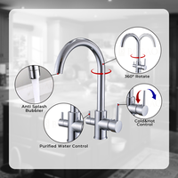 Robinet de cuisine en laiton avec purificateur d'eau, mitigeur pivotant à 360° à trou unique, pulvérisateur extractible chromé, robinet mélangeur eau chaude et froide