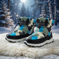 EDUBA Bottes d'hiver unisexes pour enfants, à enfiler, hauteur cheville, doublure en peluche, semelle extérieure antidérapante en PVC, blanc et noir, taille standard