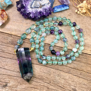 LS-E1396 Fait Main fluorite pendentif pointu collier longue perles noué collier <span class=keywords><strong>pour</strong></span> <span class=keywords><strong>cadeau</strong></span> - Product Image 4