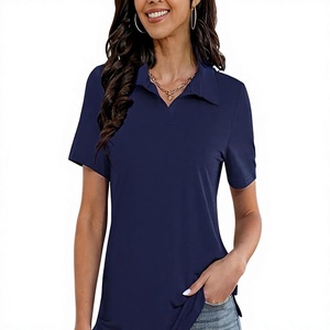 T-shirt de sport décontracté en jersey tricoté respirant à manches courtes de couleur unie pour femme - Product Image 1