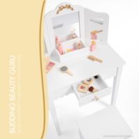 Ensemble de coiffeuse en bois pour enfants avec nœud doré, table de maquillage princesse avec miroir et tiroir pour petites filles de 3 ans et plus