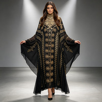 Robe de soirée de luxe en broderie 3D en vrac avec perles, robe longue en mousseline de soie à manches chauve-souris, faite à la main, pour femme musulmane