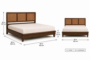 Cama King y Queen Size de Lujo con Estructura de Madera Estilo Francés y Ratán para Dormitorio de Villa - Product Image 6