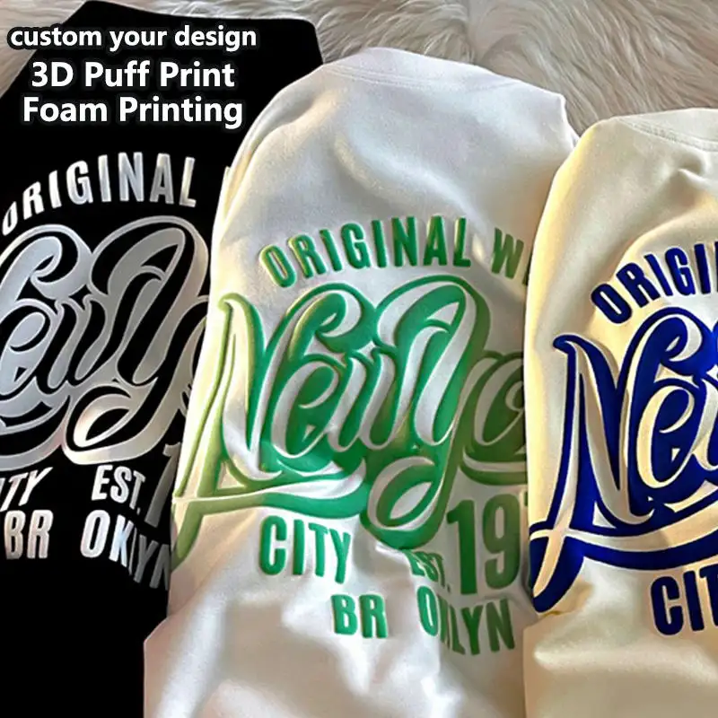 최신 디자이너 Streetwear 3D 퍼프 프린트 티셔츠 100% 면 인쇄 브랜드 로고 플러스 사이즈 남성 티셔츠