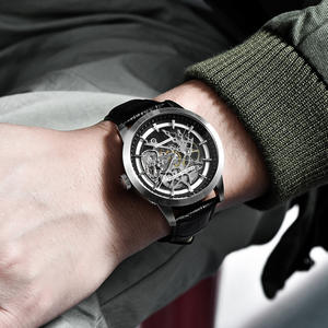 Reloj mecánico Berjani, reloj automático con esqueleto para hombre, resistente al agua hasta 30M, caja de acero inoxidable, correa de cuero azul - Product Image 4