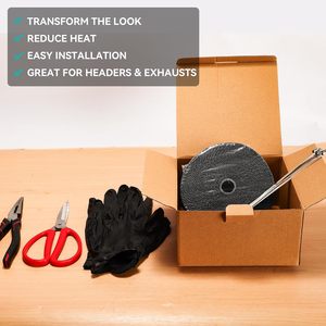배기 열 차단 랩 롤 <span class=keywords><strong>2</strong></span>인치 X 50야드 (5cm X 15m) 블랙 유리섬유 열 차폐 테이프 스테인리스 타이즈 오토바이 자동차 트럭용 - Product Image 4