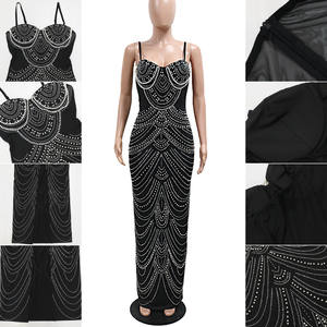 Y901322 abito lungo di lusso abiti da sera Sexy maglia senza maniche dietro con spacco di strass abiti da festa delle donne <span class=keywords><strong>vestito</strong></span> da festa per le donne - Product Image 6