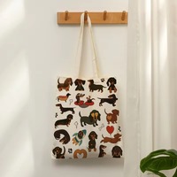 Dackel-Print Canvas-Tragetasche, Niedliche Dackel-Schultertasche für Hundeliebhaber