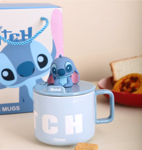 Vente en Gros Direct Usine Mug Américain <span class=keywords><strong>Disney</strong></span> Stitch et Angel en Céramique Bleu et Rose Coffret Cadeau avec Cuillère et Couvercle - Product Image 6