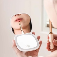 Miroir de maquillage portable pliable à LED rechargeable par Type-C, miroir de vanité de voyage à LED pour dortoir et maison