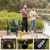 Chaise de camping pliable surdimensionnée, robuste, rembourrée, avec porte-gobelet, rangement et sac isotherme, en tissu Oxford 600D épais