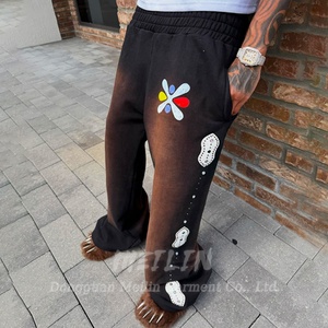 Pantalones de chándal de felpa francesa extragrandes personalizados, holgados, con pedrería, de pierna ancha, estilo jogger apilado, acampanados, con lavado ácido - Product Image 1