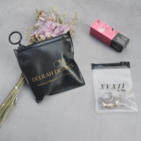 Bolsa de Plástico Negra con Cierre y Asa, Personalizada, Pequeña, Reciclable y Ecológica, de PVC, para Empaque de Cosméticos y Joyería