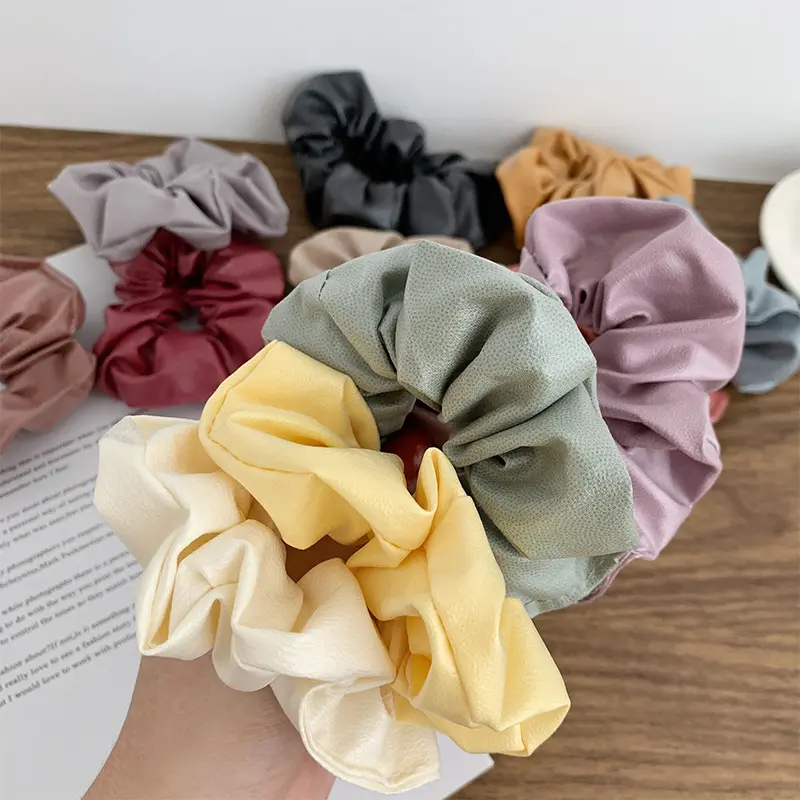 Nieuwe Eenvoudige Koreaanse Pu Scrunchies Vrouwen Haaraccessoires Effen Kleur Elastische Haarband Voor Meisje