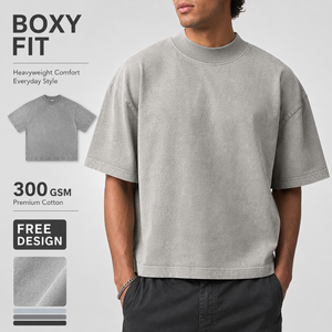 Camiseta Personalizada de Marca, 300GSM, Algodón Grueso, Lavado Desgastado, Hombros Caídos, Corte Cuadrado, Camiseta Gráfica para Hombre - Product Image 1