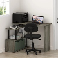 Bureau d'ordinateur en L gris moderne et minimaliste, en kit, directement de l'usine, avec étagère ouverte pour bureau à domicile