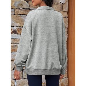 Custom <b>Womens</b> Knitted Oversized Sweatshirt Long Sleeve Snap Button <b>Henley</b> Neck Loose Fit Casual Pullover <b>Top</b> Autumn Wear - Product Image 4