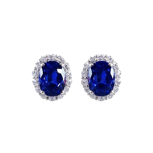 Orecchini a Perno E4674 con Gemma Blu, Taglio Ovale, Montatura a Griffe, Gioielli Classici da Donna - Product Image 1
