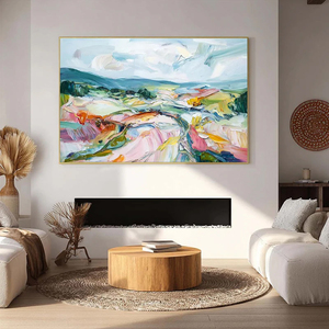 Valley In Bloom Textured Palette Knife Abstract Landscape <b>Painting</b> Neutral Contemporary Handpainted Wall Decorative Artwork - Product Image 2