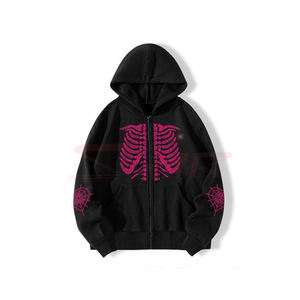 Haut de la liste unisexe 100% coton sweats à capuche strass lavé pull à manches longues fermeture éclair imprimé motif hiver approvisionnement en gros - Product Image 1