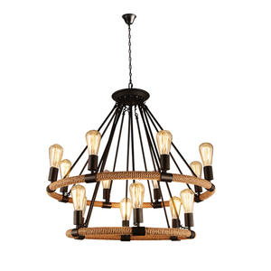 調節可能な高さ素朴なレトロノスタルジックな錬鉄E27ペンダントライトヘンプロープシャンデリアバーレストランFarmhouse - Product Image 5