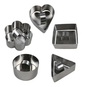 不锈钢可爱迷你设计摩丝戒指模具加厚蛋糕模具，带烘焙工具推进器