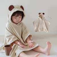 Peignoir de bain à capuche pour bébé en coton 100% brodé avec imprimé animal, séchage rapide, écologique, motif ours mignon