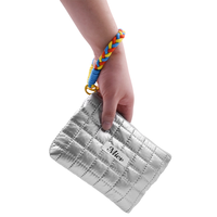 Pochette cosmétique matelassée en coton avec logo personnalisé, dragonne et fermeture éclair, sac de rangement de maquillage de voyage, vente en gros OEM ODM