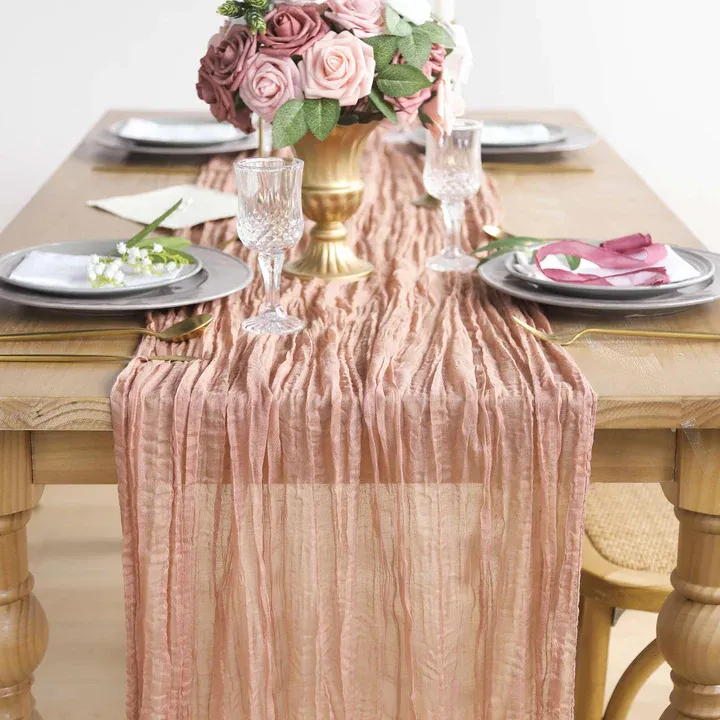 Elegant Gauze Cheesecloth Runner Table High Quality White Table Runner Luxury For Wedding Event