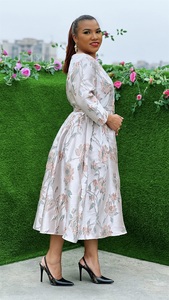 Vestido de Fiesta Vintage de Talla Grande para <span class=keywords><strong>Mujer</strong></span>, Manga Larga, Estampado Floral, Largo hasta la Pantorrilla, Cintura Natural, ODM, Ropa Elegante - Product Image 4