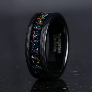 Anillo negro eléctrico de acero de tungsteno personalizado de 8mm con incrustaciones de orquesta colorida, nuevos accesorios de anillo de pareja de moda, anillo de oro - Product Image 3