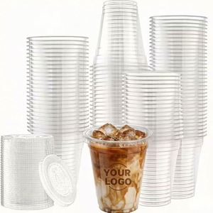 Custom 89mm Disposable <b>PET</b> Cups with Lids Wholesale 10/12/14/16/20/24oz Clear Plastic Cups, OEM Bulk - Product Image 1