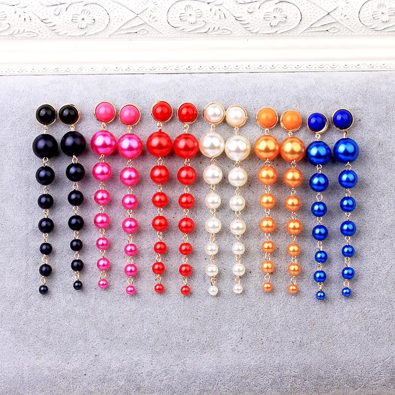 Trendy Long Pearl Earrings Fashion Jewelry Statement Boho Colorful Red Purple Royal Blue Party Wedding Gold Earrings For Women