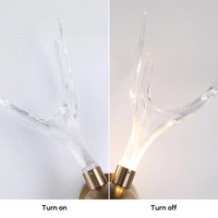 Décoration artistique personnalisée : Sculpture en résine transparente en forme de bois de cerf avec applique murale LED, modèle de collection d'art modelé à la main