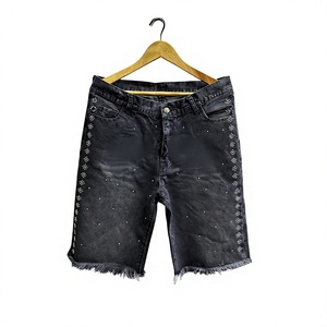 Men's Breathable Distressed Denim Shorts Straight Leg Mid Waist Sequined Decor Ripped Hem Casual Spring Summer Style - Product Image 6