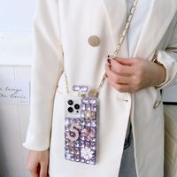 Coque de téléphone de luxe avec diamants et cordon, étui en cristal pour iPhone 17 16 15 14 13 12 11 Pro Max Samsung S25 S24 S23