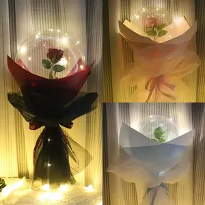 valentines day balloons kit high quality 18inch clear transparent bobo led light up balloon with rose flower