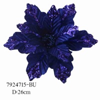 Bunga Natal Buatan Poinsettia Beludru Burgundy Berpayet Untuk Hiasan Pohon, Karangan Bunga, Pesta Liburan, Dekorasi Rumah
