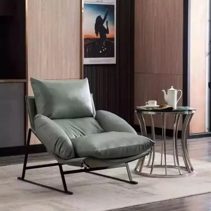 Silla de sofá individual para sala de estar italiana, silla de salón de cuero perezoso de lujo con luz nórdica, silla de ocio para Balcón de diseñador
