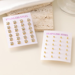 Minimal Tiny Square <b>Crystal</b> Ear <b>Studs</b> Stainless Steel Gold Plated Anti-allergy Multi Pairs Card Pack Ladies Dating Gift - Product Image 2
