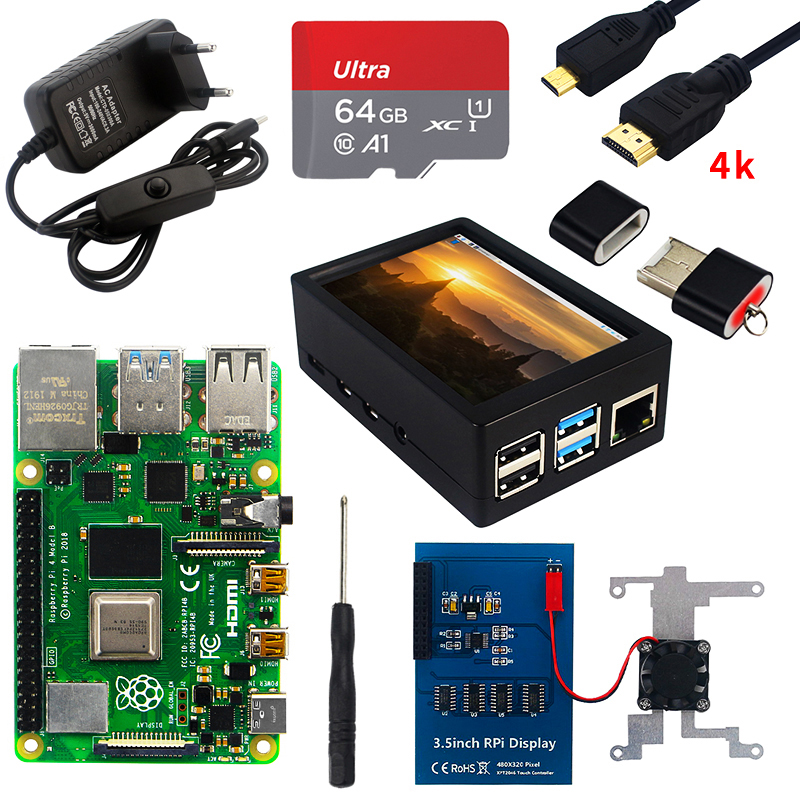 Raspberry pi 4 modelo b kit 2gb 4gb 8gb ram, + cartão + caso + ventilação de refrigeração + 4k cabo de vídeo hd + fonte de alimentação para raspberry pi 4 b